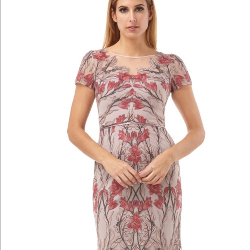 JS collection women dress pink with embroidered flower mesh